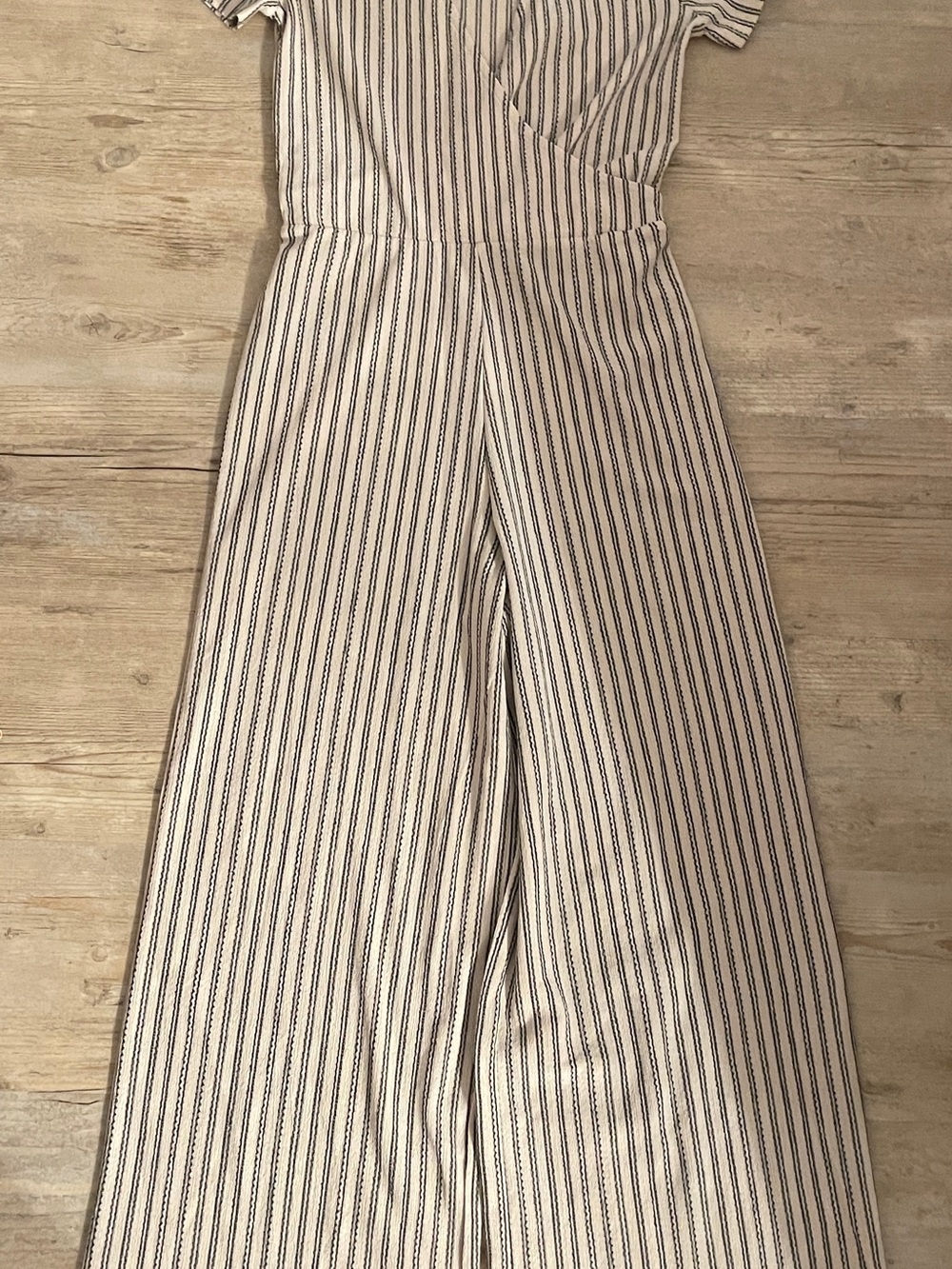 stradivarius Cream Jumpsuit with Black Pinstripes